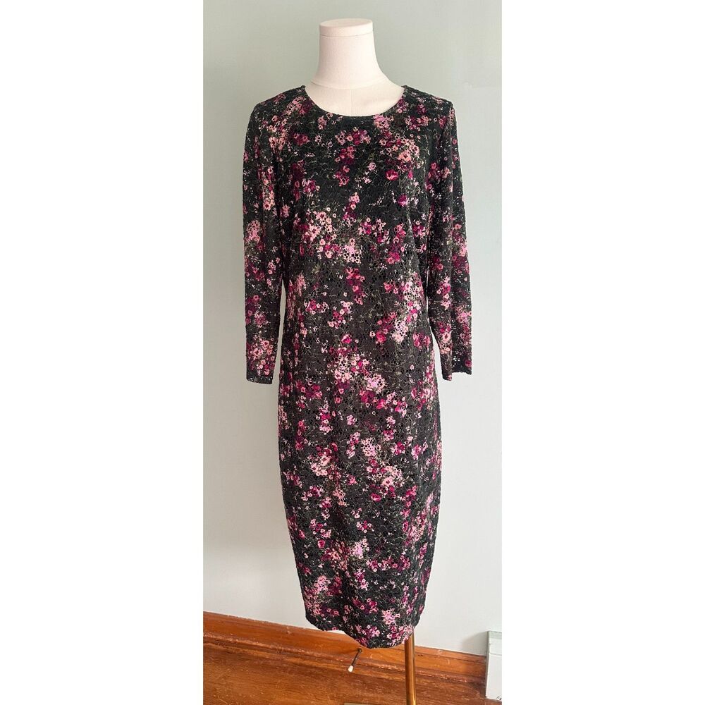 Kensie Floral Lace Feminine Fitted Sheath Date Night Wedding Guest Dress SZ 14